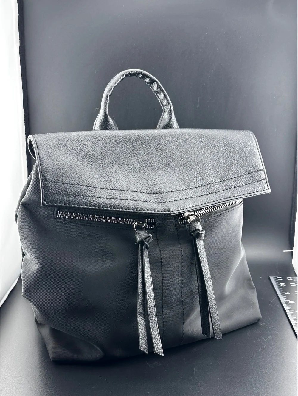 Botkier New York Black Leather and Nylon Backpack